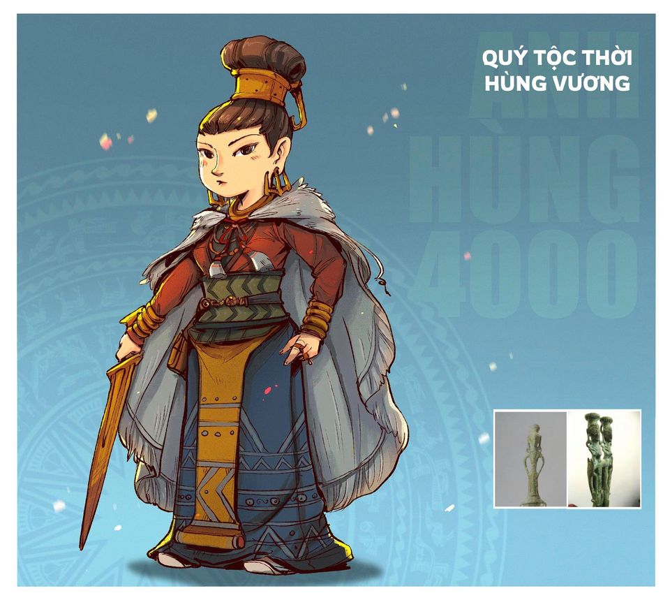 Bản vẽ phác hoạ của trang phục quý tộc nữ thời Hùng Vương.
