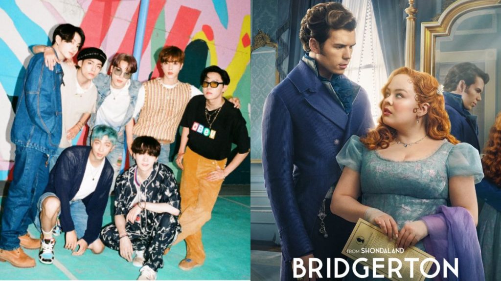 Bên trái: Nhóm nhạc BTS đứng trước nền nhiều màu. Bên phải: Áp phích chính thức mùa 3