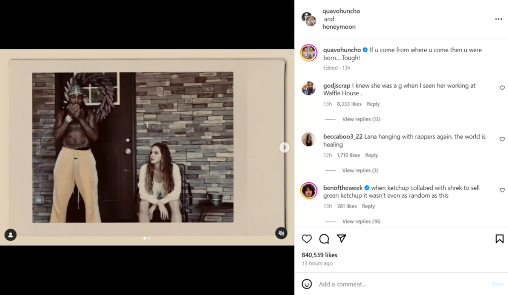 Hình ảnh được đăng trên Instagram của Lana Del Rey & Quavo nhá hàng bài mới